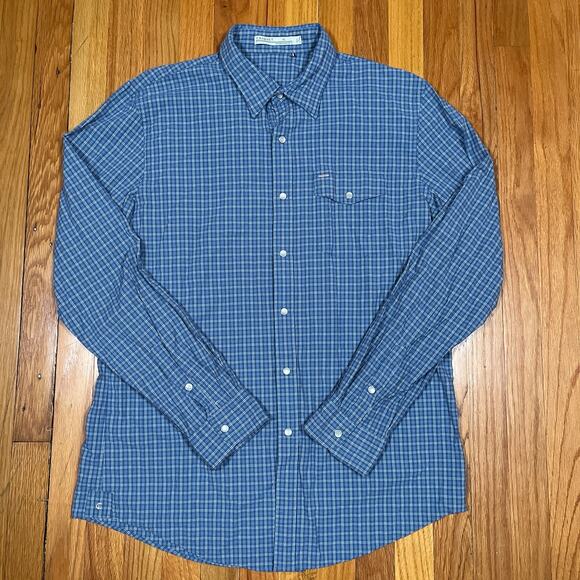 Criquet Snap Button Up Long Sleeve Shirt Mens XL Blue Plaid Nylon Tencel Cotton - Picture 2 of 8